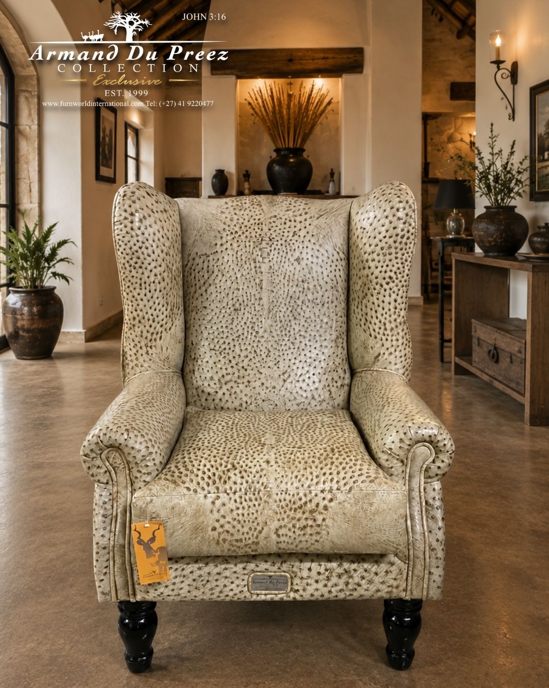 Armand du Preez-Ostrich Wingback Chair-Cream